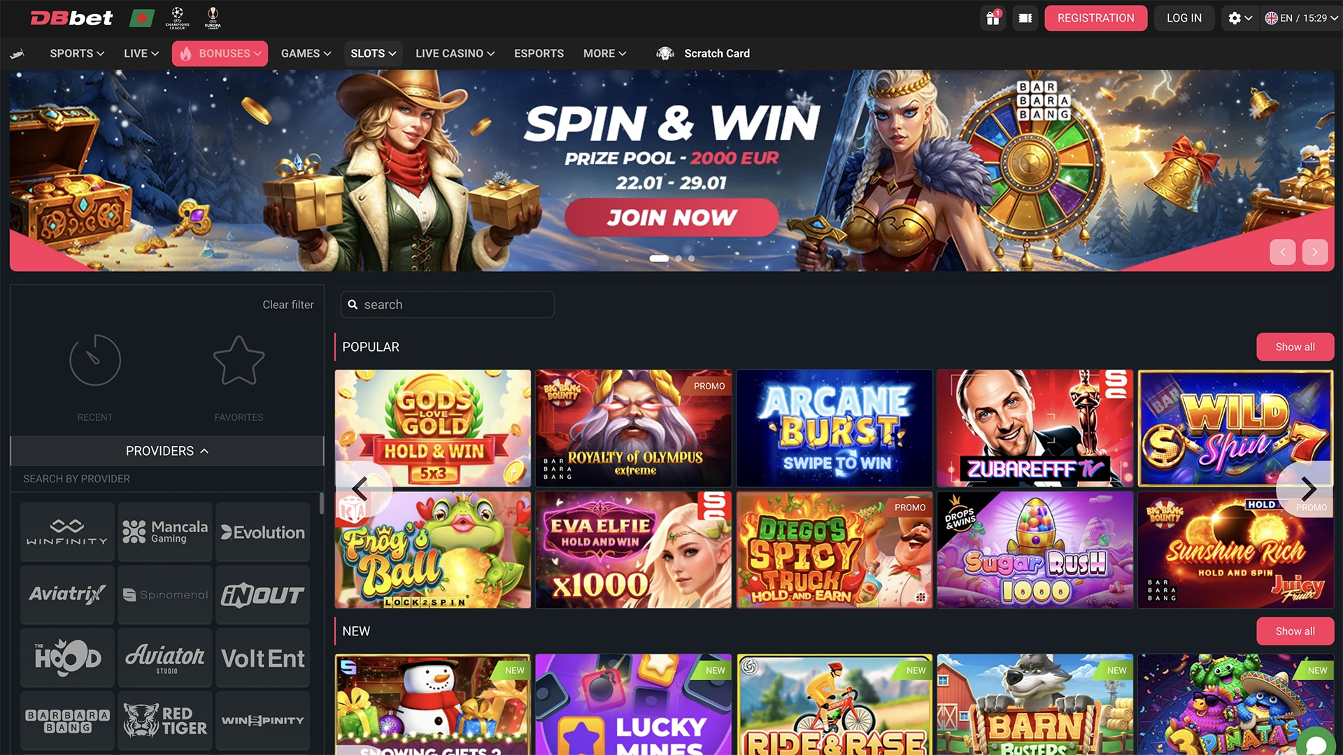 The best and most popular slots from DBbet Casino.